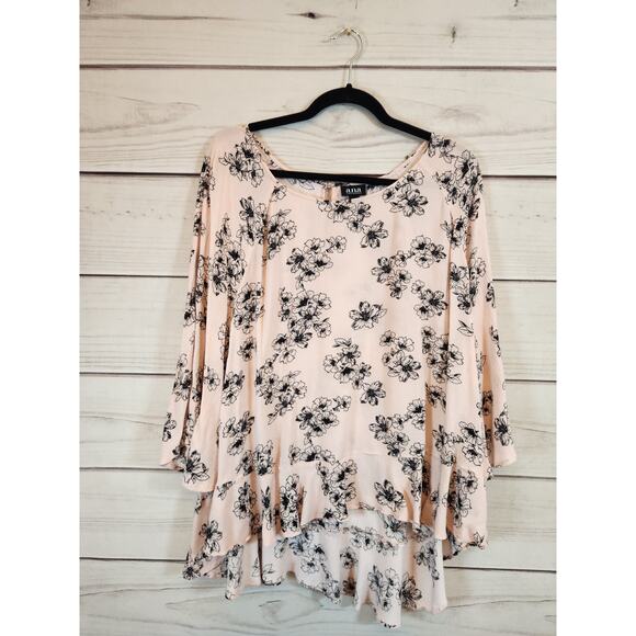 A.n.a Womens Pink Black‎ Floral Rayon 3/4 Bell Sleeve Round Neck Blouse Size XXL - Picture 1 of 7